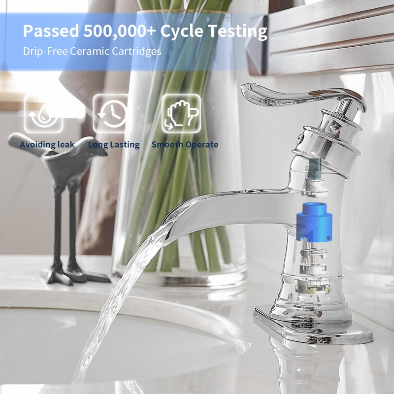 BWE Bathroom Faucet Chrome Waterfall Sink Bath Faucets Single Handle Hole Lavatory Vanity Restroom Commercial Water Supply Lines Hose - Image 4